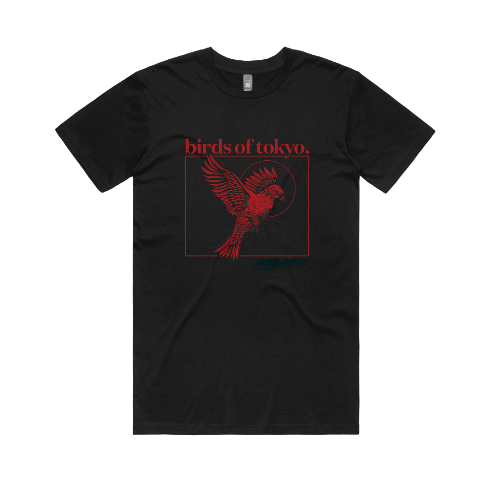 Birds / Black T-shirt with Red Print