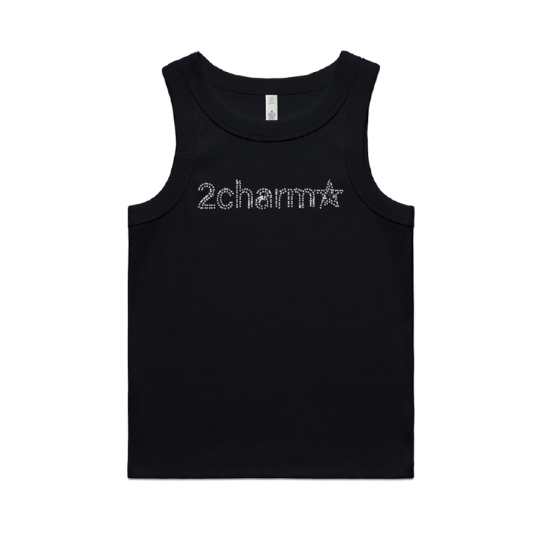 2charm / Rhinestone Black Singlet