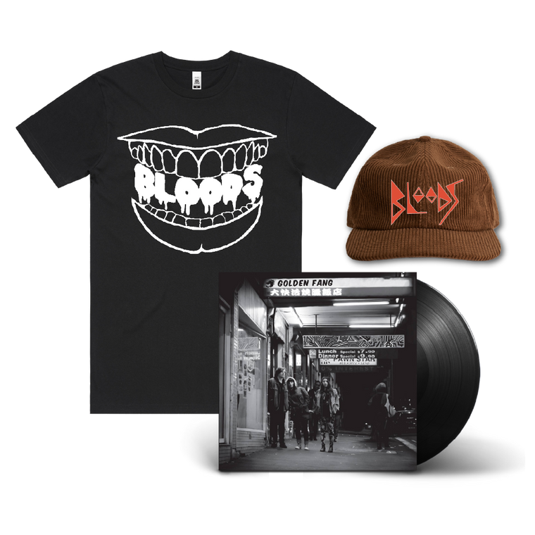 Bloods / Back To You Bundle: Golden Fang 12" Vinyl, Black T-Shirt and Brown Cap Bundle