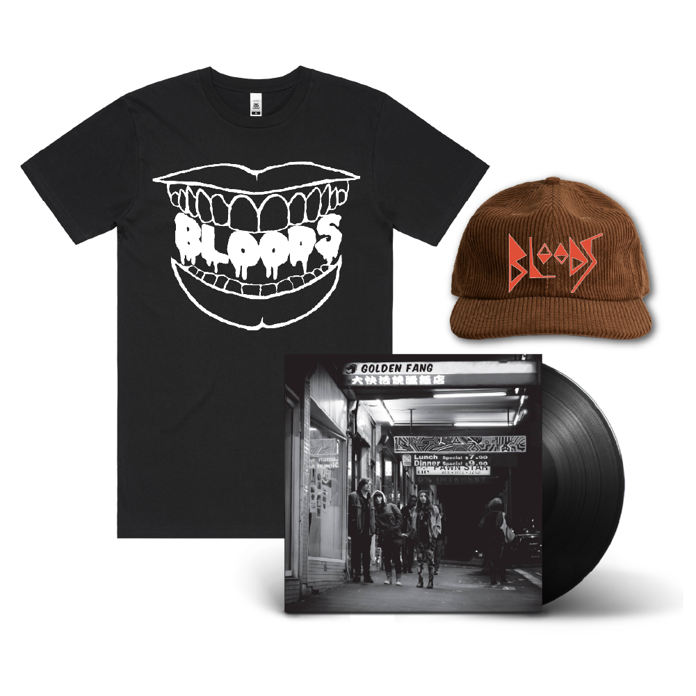 Bloods / Back To You Bundle: Golden Fang 12" Vinyl, Black T-Shirt and Brown Cap Bundle