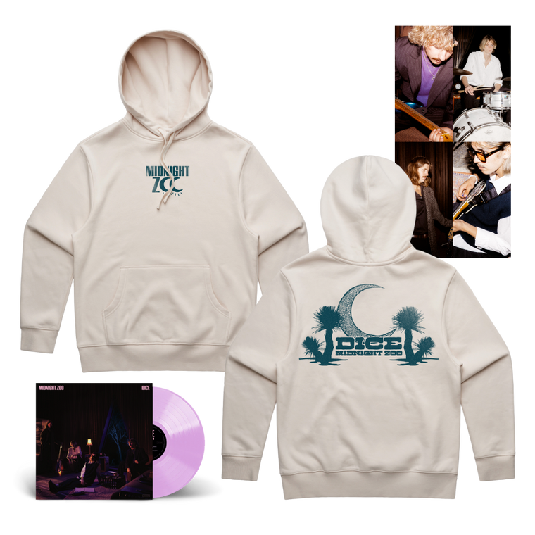 DICE / Midnight Zoo LP Clear Pink Vinyl & Bone Hoodie Bundle