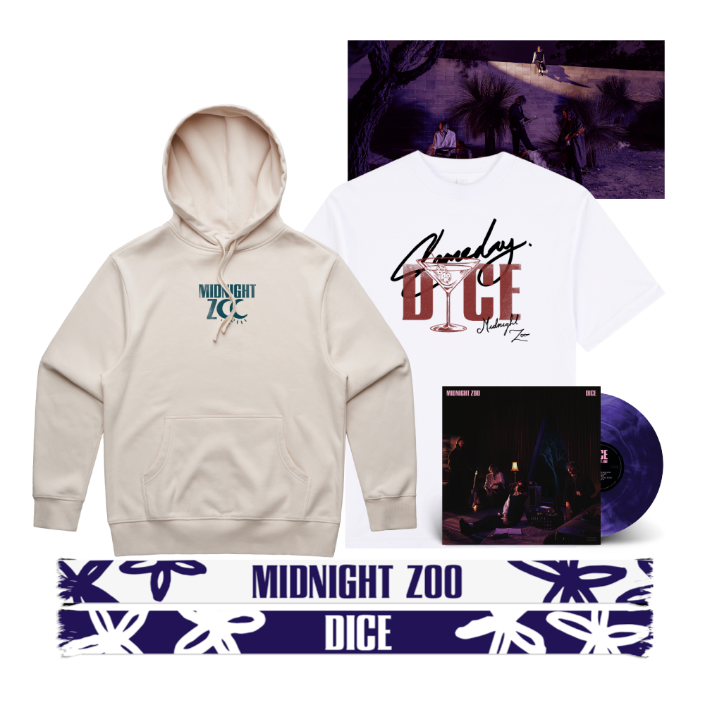 DICE / Midnight Zoo LP Purple & Black Marble Vinyl, Hoodie, T-Shirt & Scarf Bundle ***PRE-ORDER***