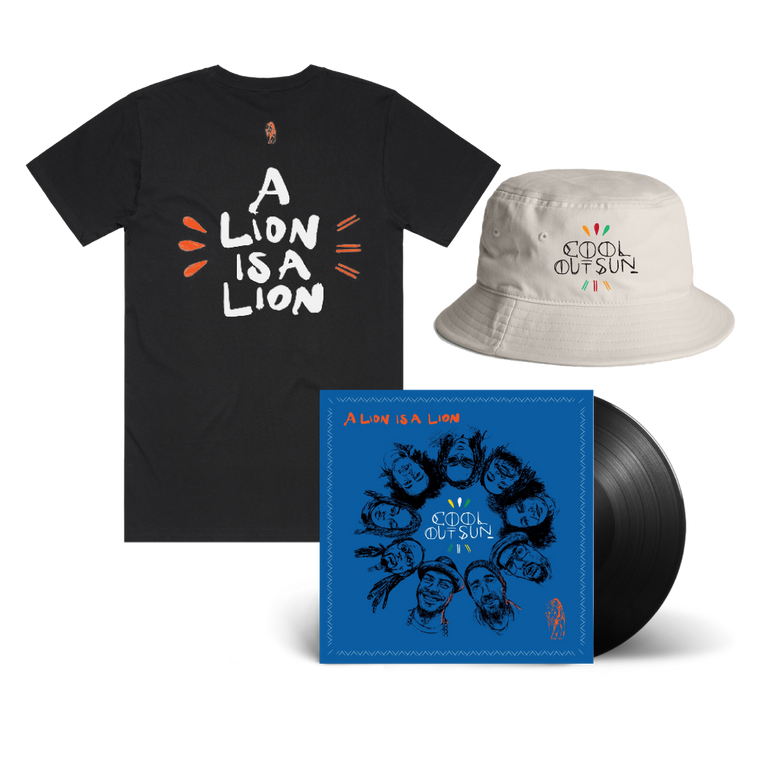 Cool Out Sun / A Lion is a Lion LP Black Vinyl, Lion is a Lion T-Shirt & Bucket Hat Bundle