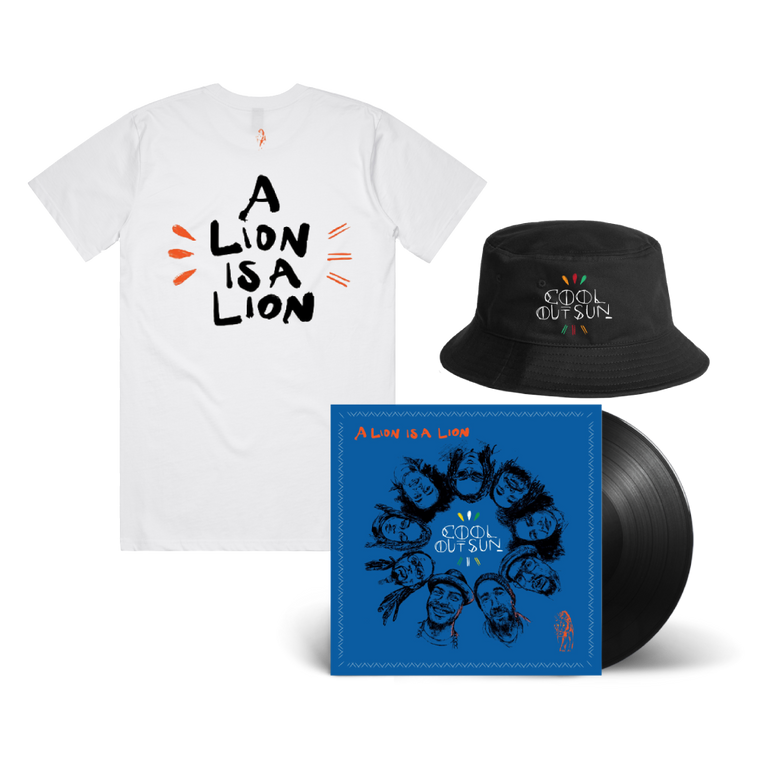 Cool Out Sun / A Lion is a Lion LP Black Vinyl, Lion is a Lion T-Shirt & Bucket Hat Bundle