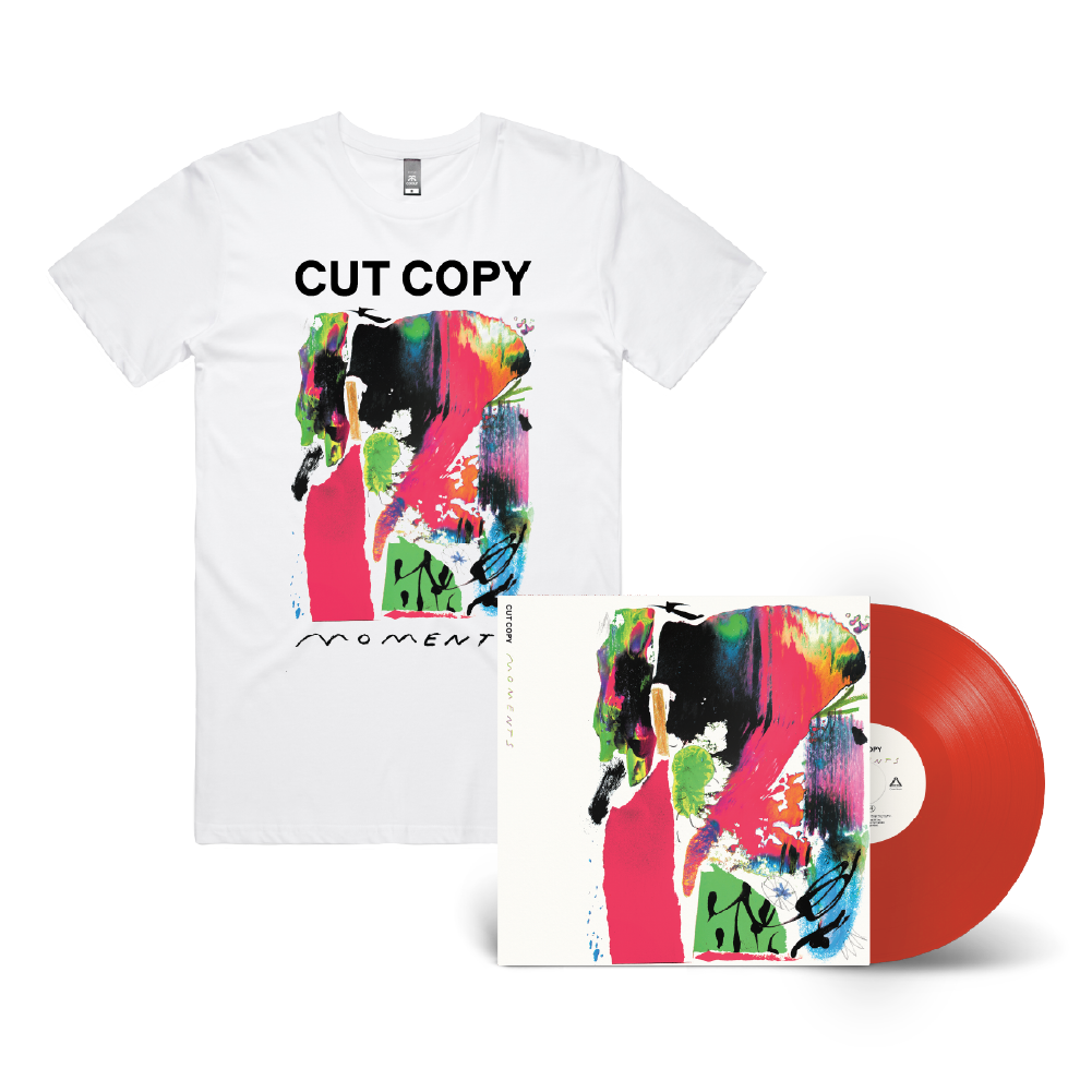 Cut Copy / Moments Red LP & White T-Shirt Bundle