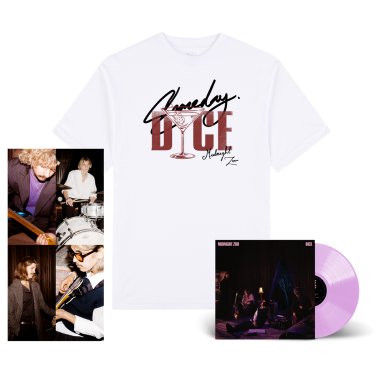 DICE / Midnight Zoo LP Clear Pink Vinyl & Martini White T-Shirt Bundle