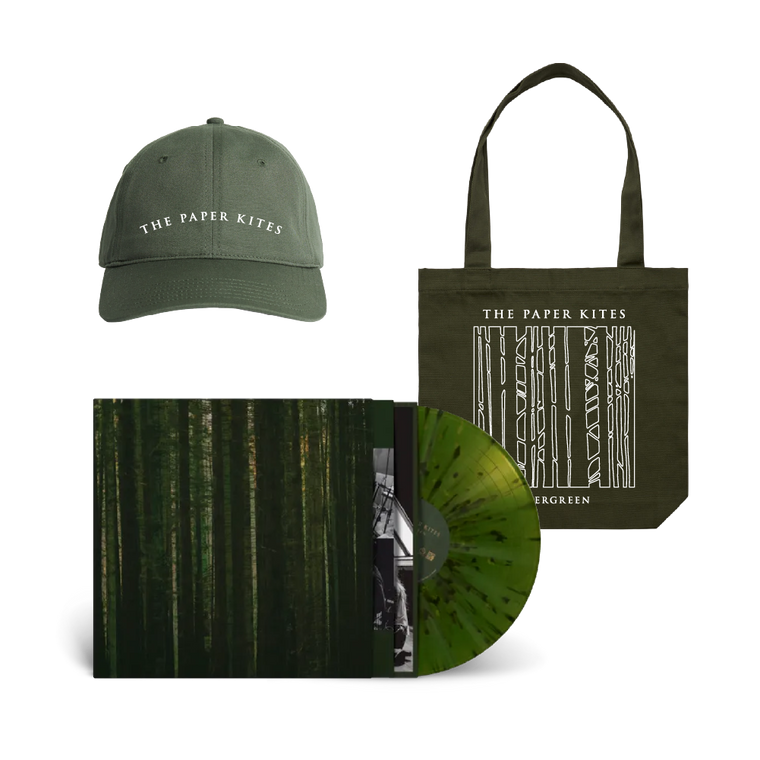 The Paper Kites / Evergreen LP Forest Green Splatter Vinyl, Tote & Cap Bundle