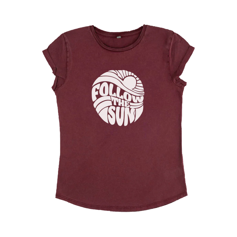 Xavier Rudd / Follow The Sun Women's Stone Washed Burgundy Tee
