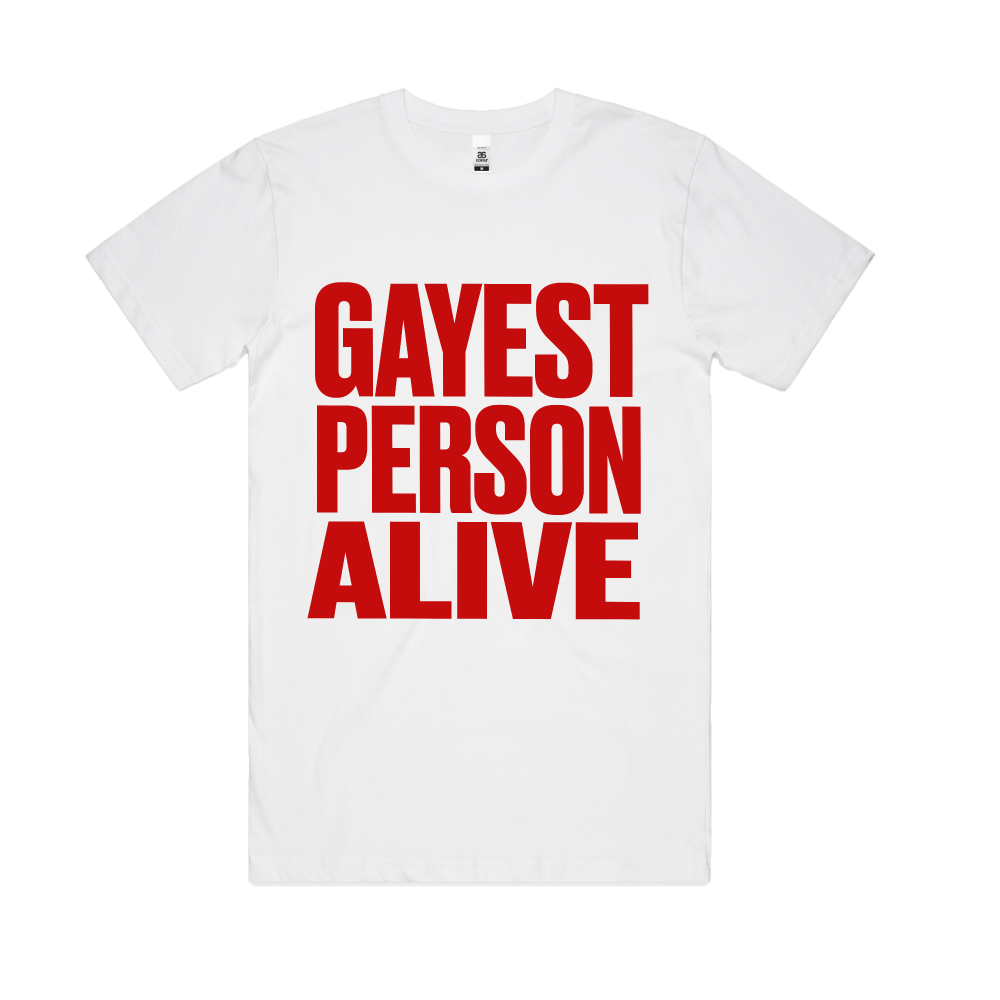 G Flip / Gayest Person Alive White T-Shirt – sound-merch.com.au