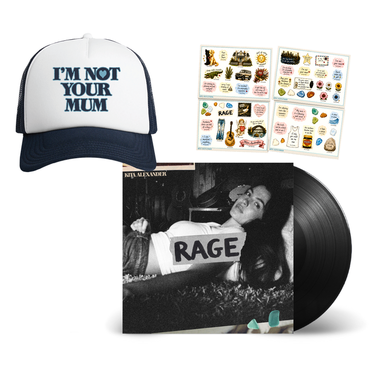 Kita Alexander / RAGE LP Black Vinyl, Trucker Cap & Sticker Sheet 4 Pack Bundle