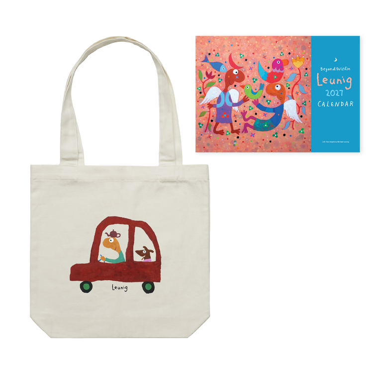 2027 Leunig Calendar 'Beyond/Within' & 'Red Car' Tote Bag Bundle