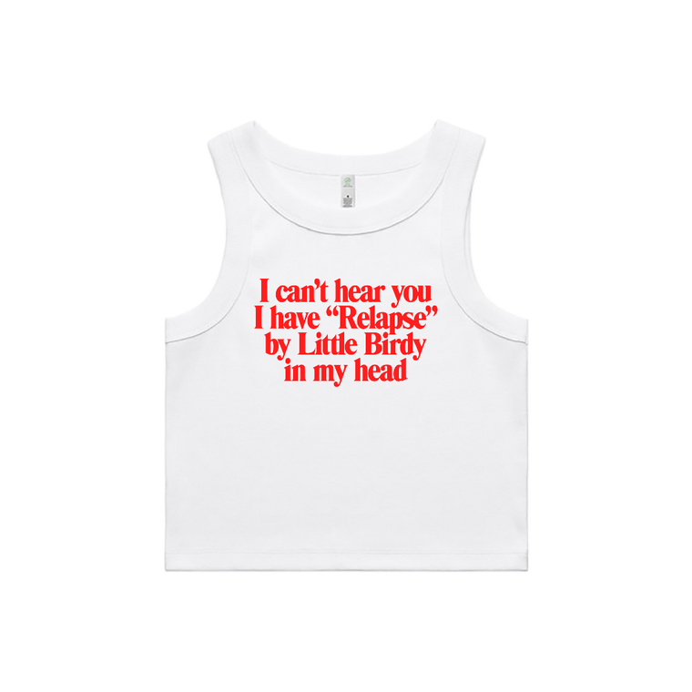 Little Birdy / Relapse White Women's Crop Singlet