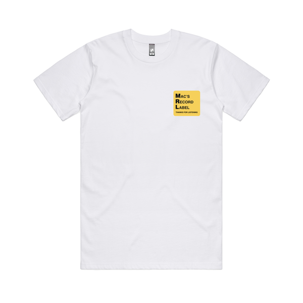 Mac's Record Label Pocket Print / White T-shirt – sound-merch.com.au