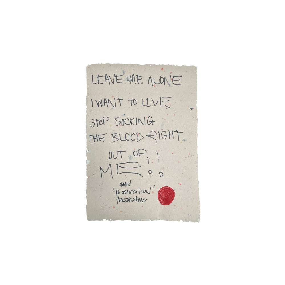 Daniel Johns / Freak Show Handwritten Lyric Sheet
