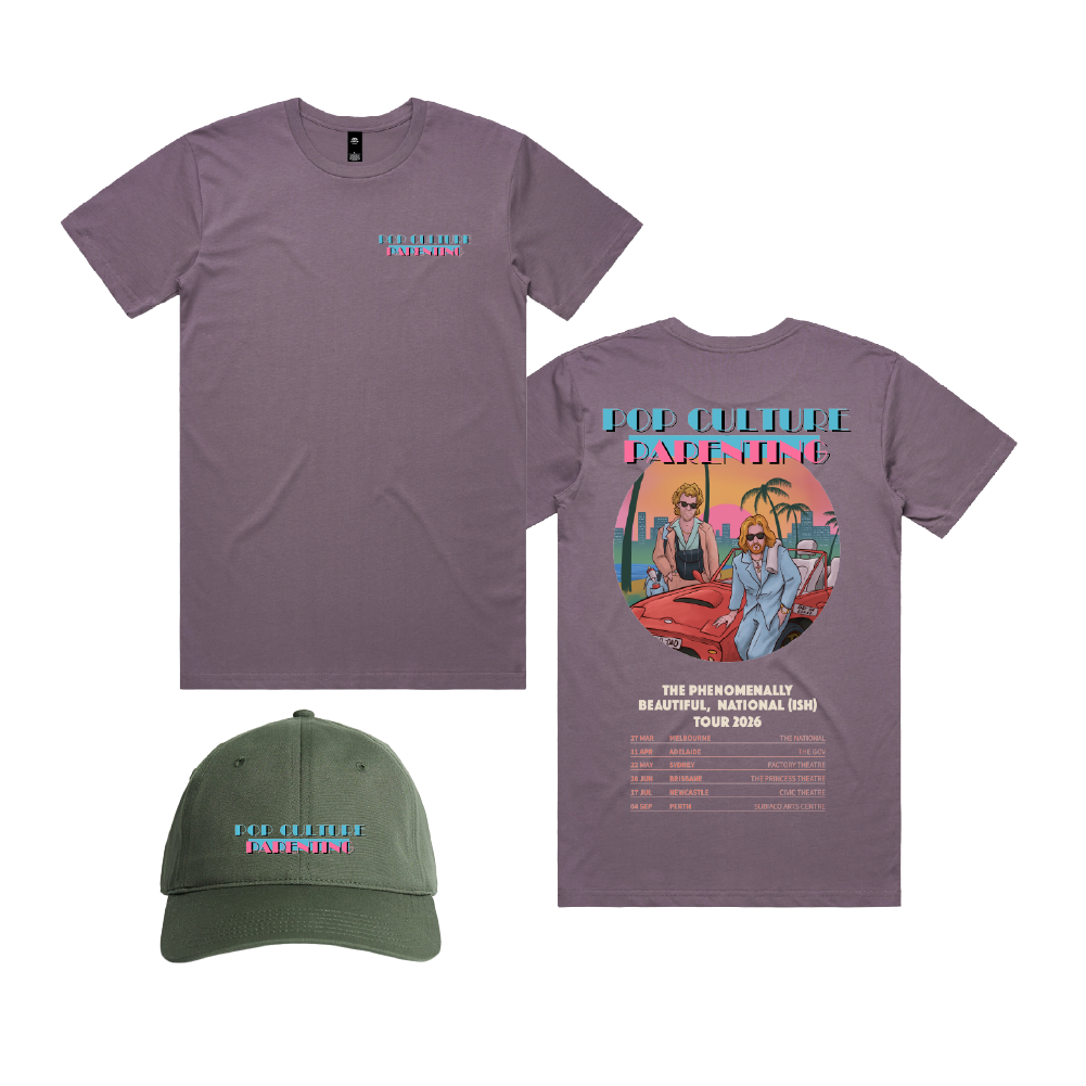 Pop Culture Parenting / Mauve Tee & Green Cap