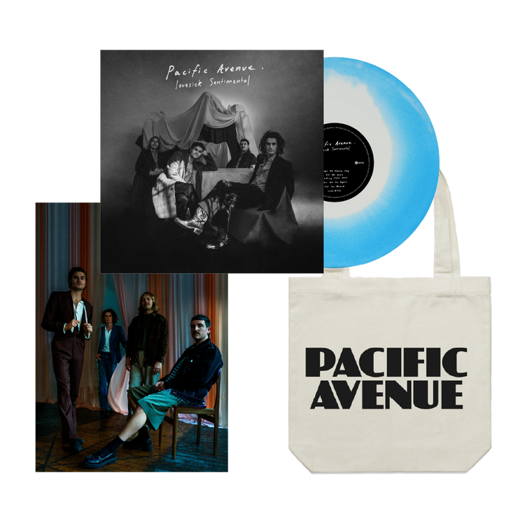 Pacific Avenue / Lovesick Sentimental LP Lovesick Blue Vinyl & Cream Tote