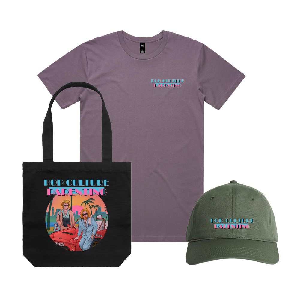 Pop Culture Parenting / Mauve Tee, Green Cap & Tote ***PRE-ORDER***