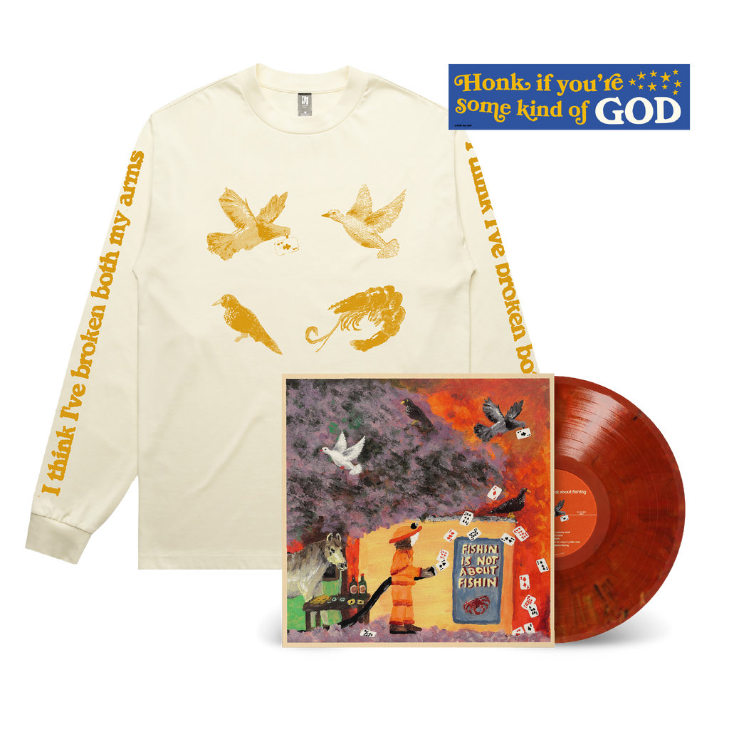 Ruby Gill / Fishing Is Not About Fishing LP Reddish Recycled Vinyl, Butter Longsleeve & Bumper Sticker Bundle ***PRE-ORDER***