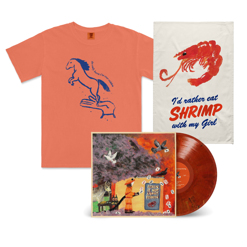 Ruby Gill / Fishing Is Not About Fishing LP Reddish Recycled Vinyl, Melon T-Shirt & Cream Tea Towel Bundle ***PRE-ORDER***