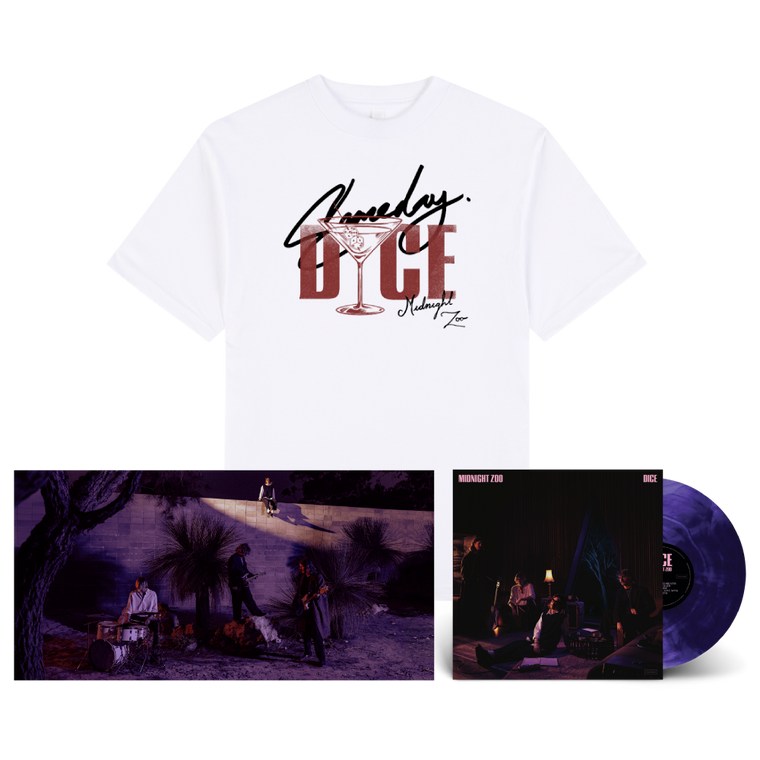 DICE / Midnight Zoo LP Purple & Black Marble Vinyl & Martini White T-Shirt Bundle