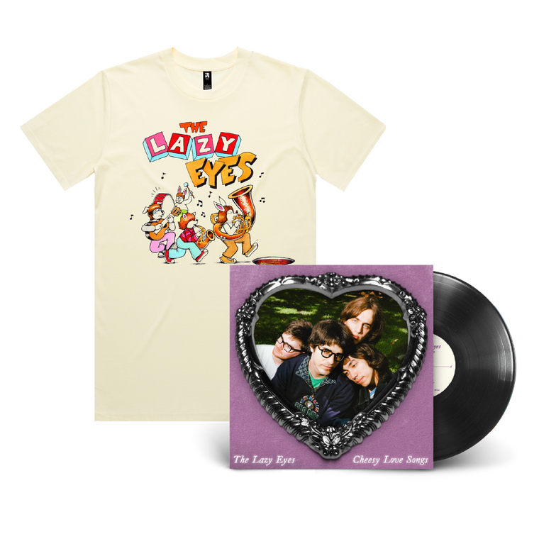 The Lazy Eyes / Cheesy Love Songs LP Black Vinyl & Montero Marching Band Butter T-Shirt Bundle