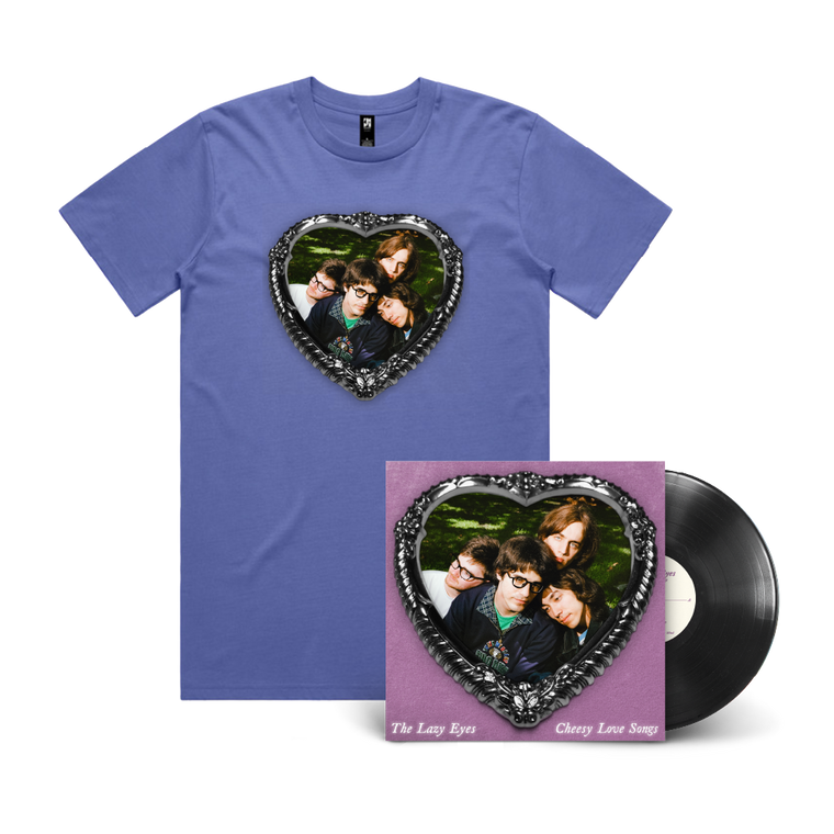 The Lazy Eyes / Cheesy Love Songs LP Black Vinyl & Purple T-Shirt