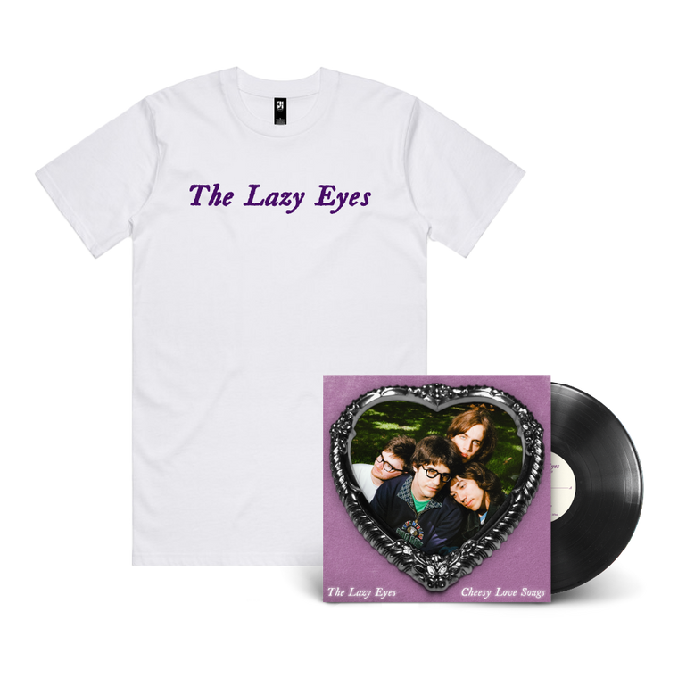 The Lazy Eyes / Cheesy Love Songs LP Black Vinyl & White T-Shirt