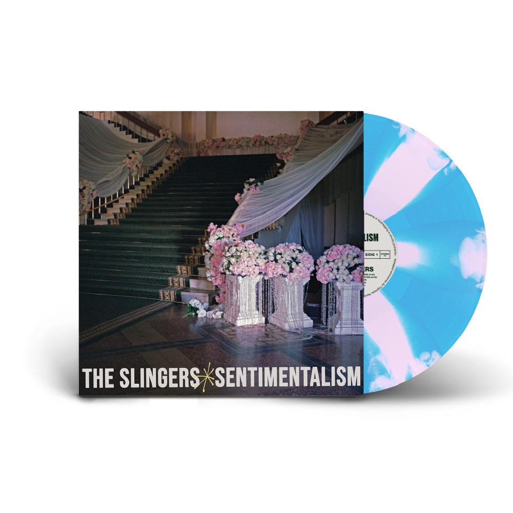 The Slingers / Sentimentalism LP Blue & Pink Cornetto Vinyl & Natural T-Shirt Bundle