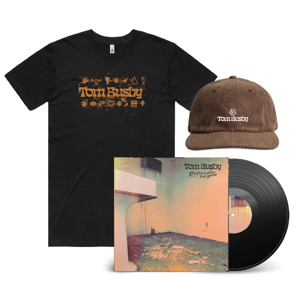 Tom Busby / Rockhampton Hangover LP Black Vinyl, Black T-Shirt & Brown Cap ***PRE-ORDER***