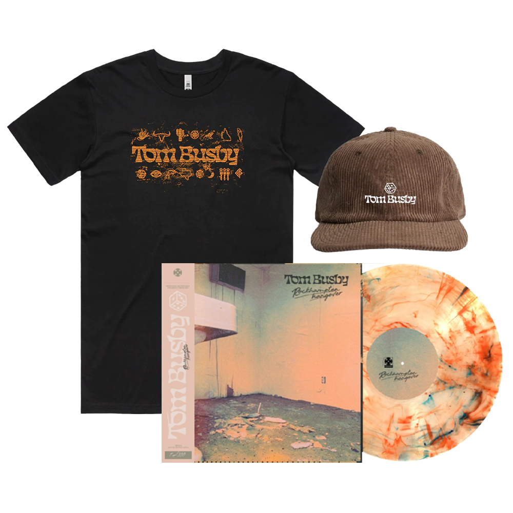 Tom Busby / Rockhampton Hangover LP Rocky Sunset Vinyl, Black T-Shirt & Brown Cap ***PRE-ORDER***