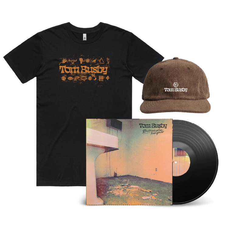Tom Busby / Rockhampton Hangover LP Black Vinyl, Black T-Shirt & Brown Cap ***PRE-ORDER***