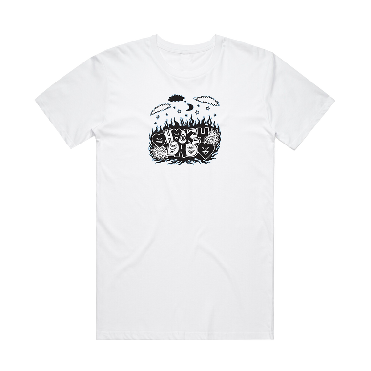 Hockey Dad /  Hearts Blue Flame Logo T-Shirt White