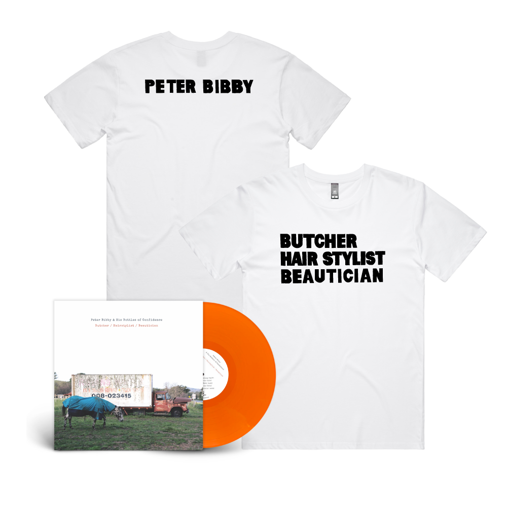 Peter Bibby / Butcher / Hairstylist / Beautician 10 Year Anniversary Edition 12" Orange Vinyl & White T-Shirt Bundle ***PRE ORDER***