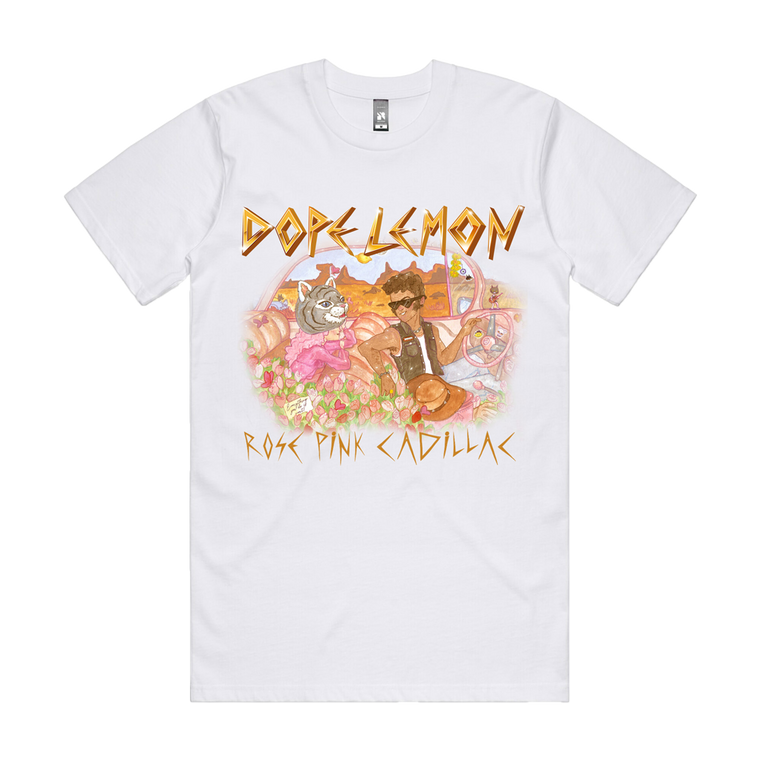 Dope Lemon / Rose Pink Cadillac Illustration / White T-Shirt