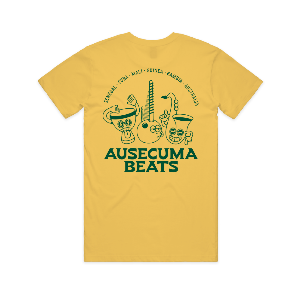 Ausecuma Beats / Cartoon Yellow T-shirt by Steve Gavan