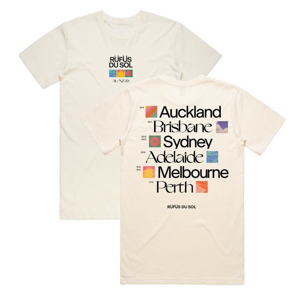 RÜFÜS DU SOL / ANZ Cities Tour Ecru T-Shirt – sound-merch.com.au