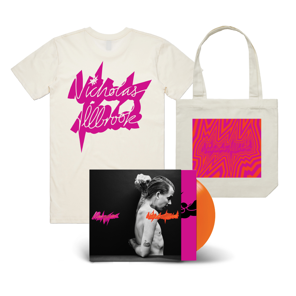 Nicholas Allbrook / Manganese LP Translucent Orange Vinyl, Natural T-Shirt & Natural Tote Bundle