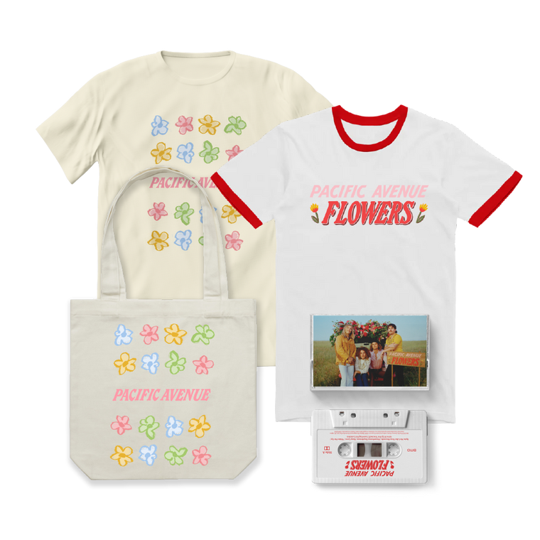 Pacific Avenue / Flowers Cassette, Natural T-Shirt, Ringer T-Shirt & Creme Tote Bundle