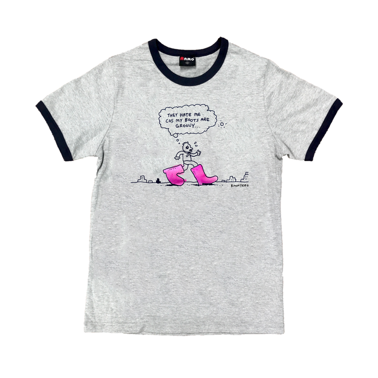 Boots / Grey and Navy Ringer T-Shirt