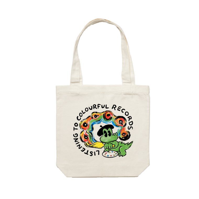 Listening to Colourful Records / Cream Tote Bag