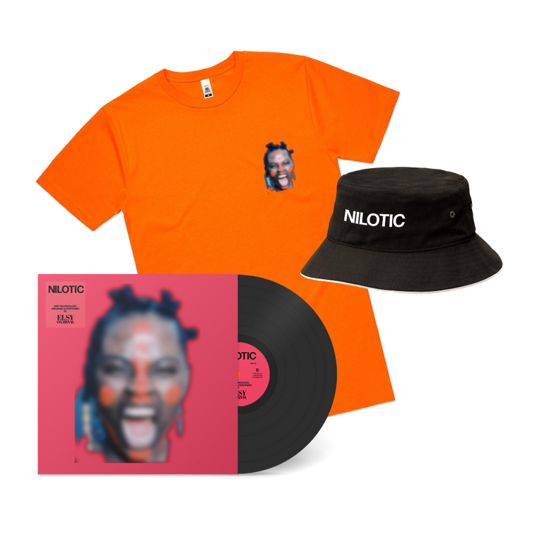 Elsy Wameyo / Nilotic EP Vinyl, Machungwa T-Shirt & Kofia Bucket Hat Bundle