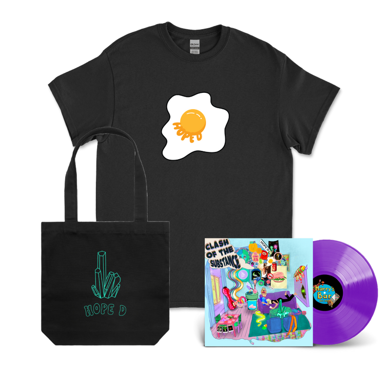 Hope D / Clash Of The Substance Teal & Purple Marble, Black Egg T-Shirt T-Shirt & Emerald Black Tote Bundle
