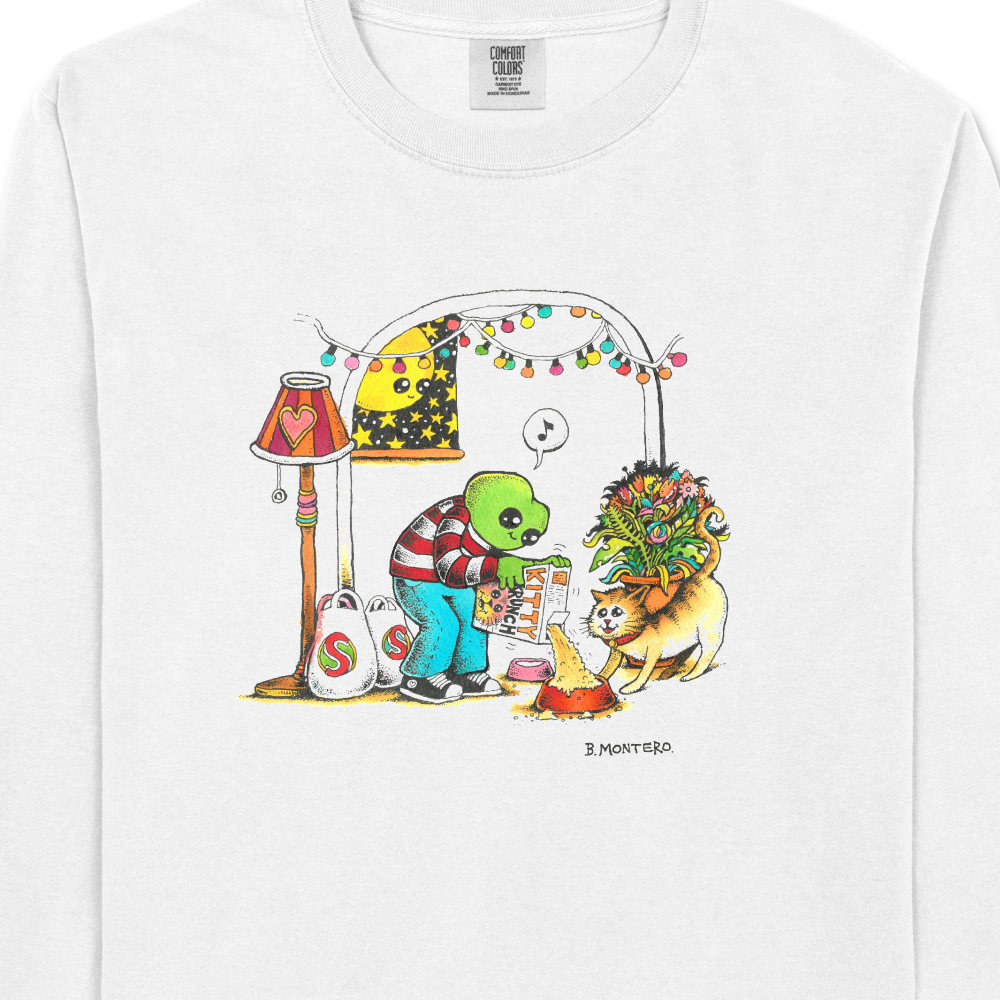 Froggy Kitty Crunch / White Long Sleeve