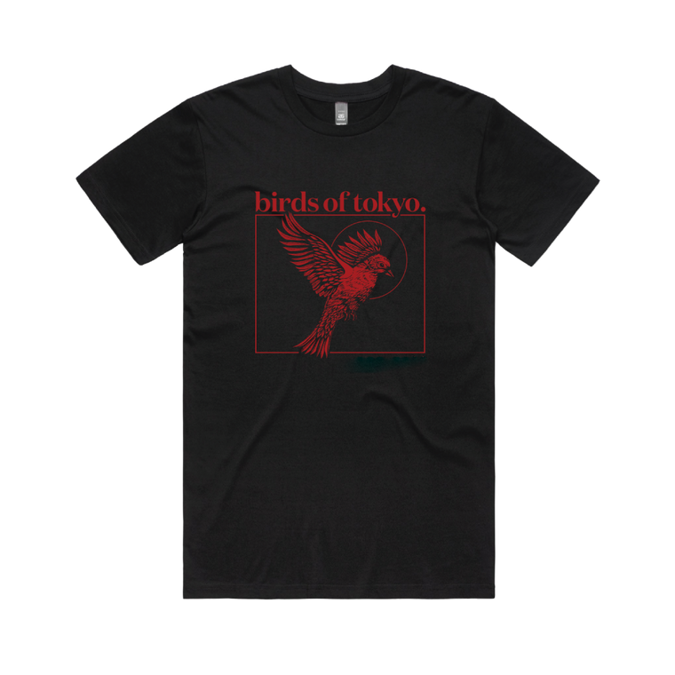 Birds / Black T-shirt with Red Print