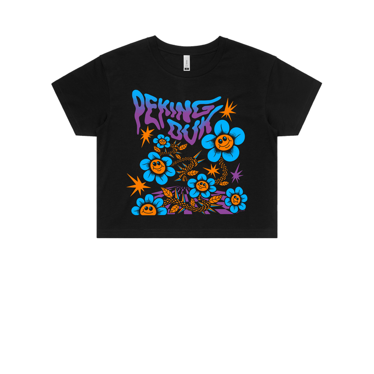 Duk Flower / Black Crop Top