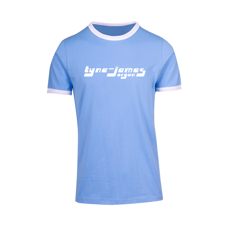 Tyne-James Organ / Retro Ringer Sky/White T-Shirt