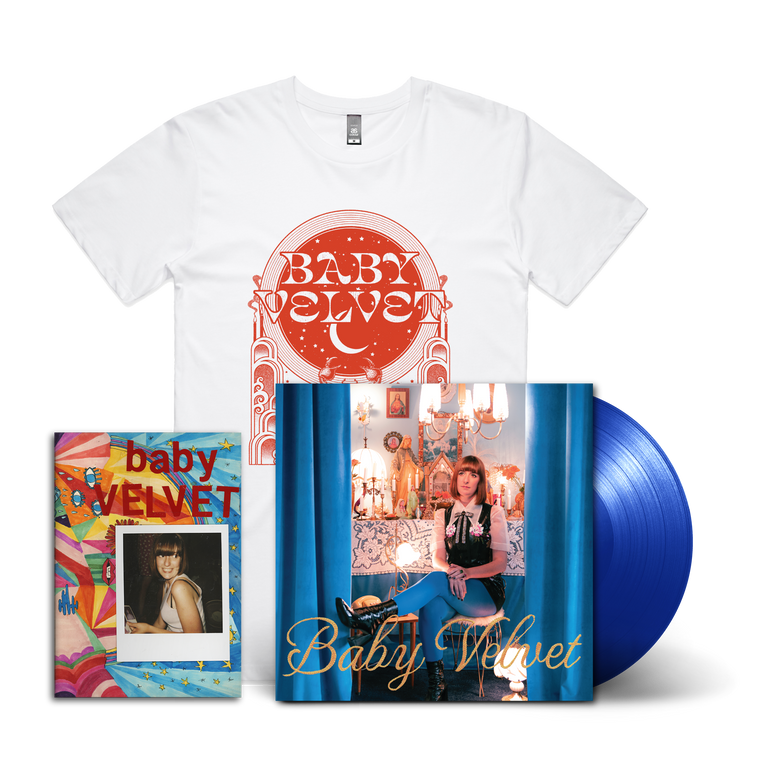 Baby Velvet / Please Don’t Be In Love With Someone Else LP Royal Blue Vinyl & White T-shirt Bundle