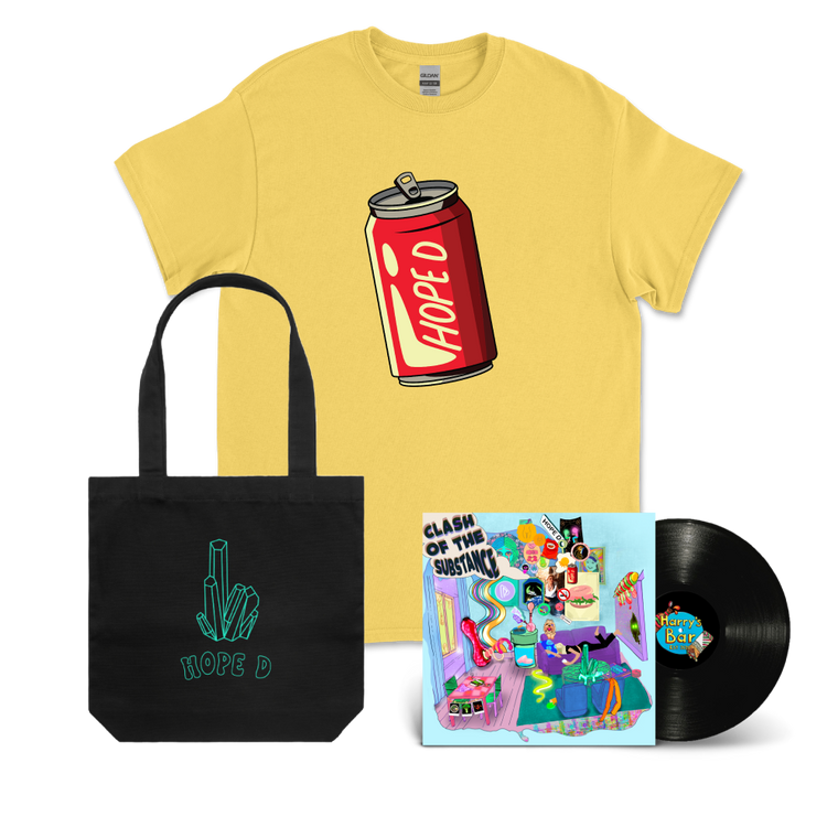 Hope D / Clash Of The Substance Black Vinyl, Yellow Coke Can T-Shirt & Emerald Black Tote Bundle