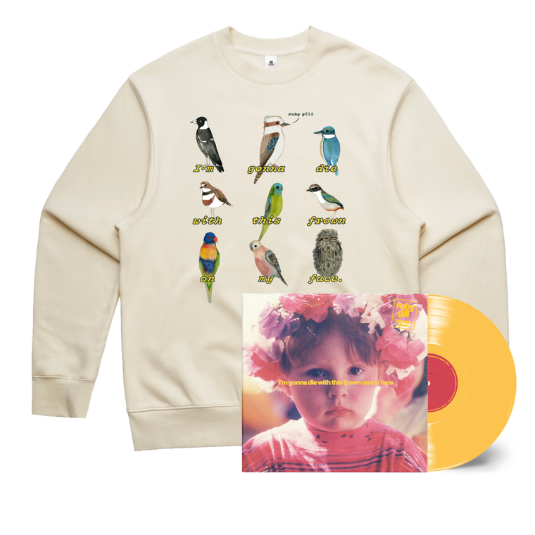 Ruby Gill / I’m gonna die with this frown on my face Yellow Vinyl + Birds Crew Bundle