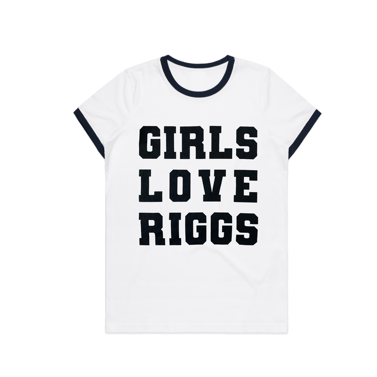 Girls Love Riggs / Womens Navy and White Ringer T-shirt